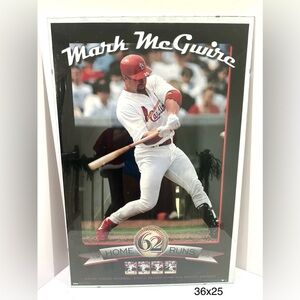 Vintage 1998 MLB Mark McGwire 62 Homeruns Poster 25 x 36 w/ Frame Cardinals
